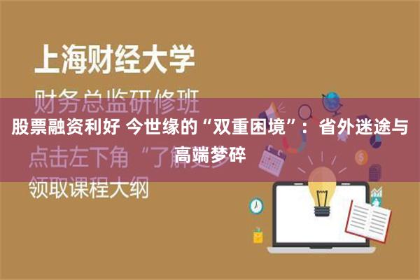 股票融资利好 今世缘的“双重困境”：省外迷途与高端梦碎