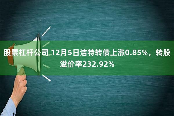 股票杠杆公司 12月5日洁特转债上涨0.85%，转股溢价率232.92%